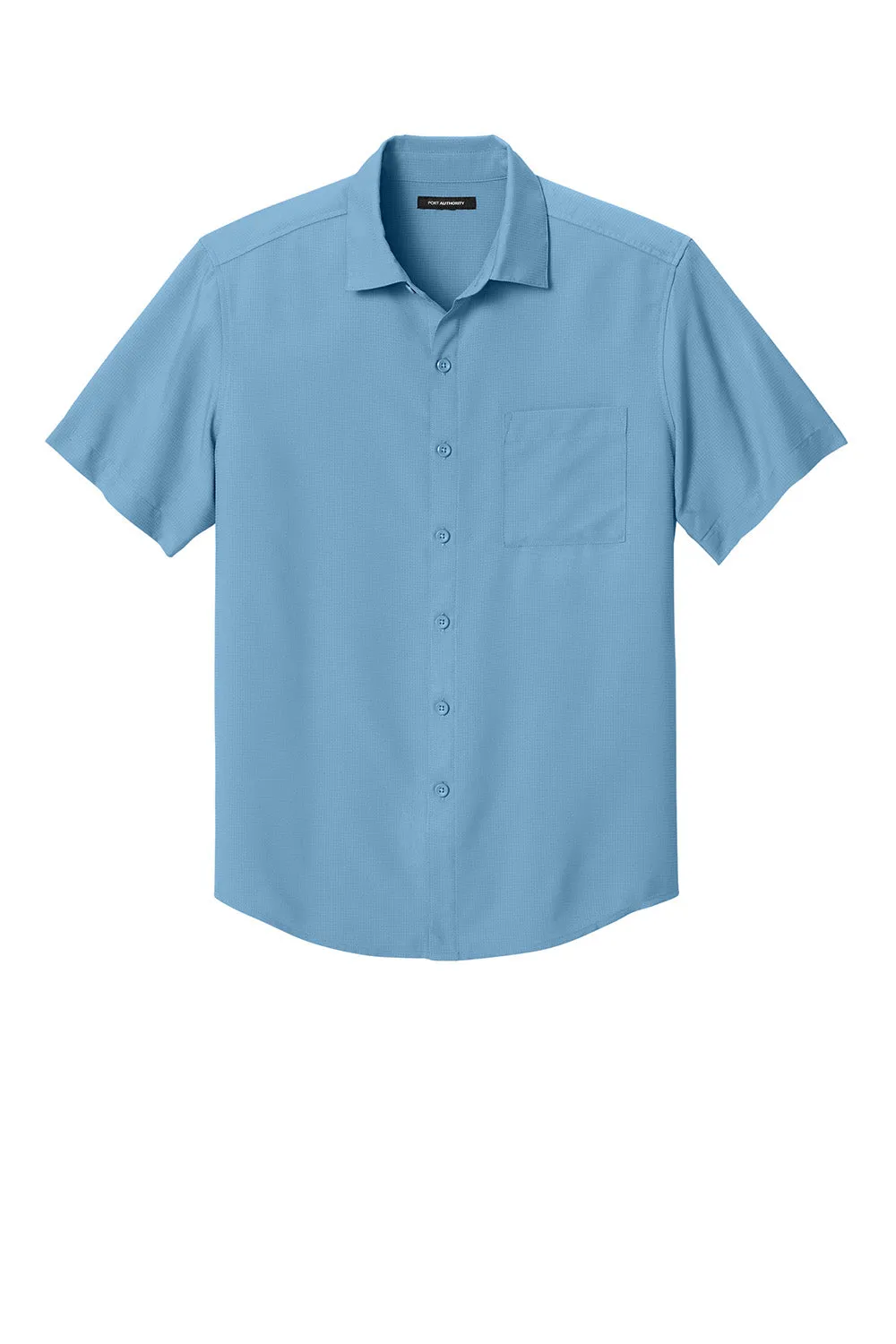 Port Authority Mens UV Dockside Moisture Wicking Short Sleeve Button Down Shirt w/ Pocket - Carolina Blue