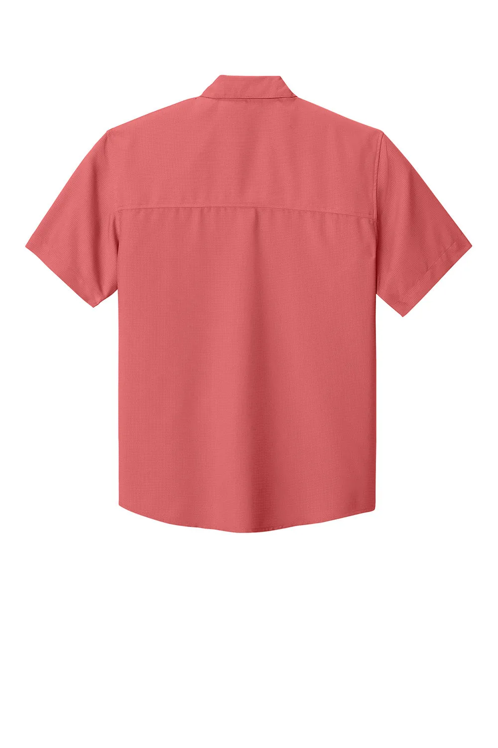 Port Authority Mens UV Dockside Moisture Wicking Short Sleeve Button Down Shirt w/ Pocket - Coral Reef