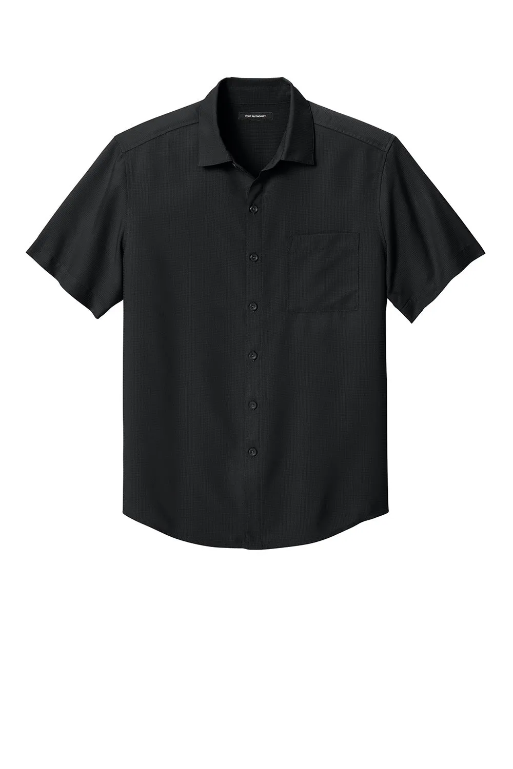 Port Authority Mens UV Dockside Moisture Wicking Short Sleeve Button Down Shirt w/ Pocket - Deep Black