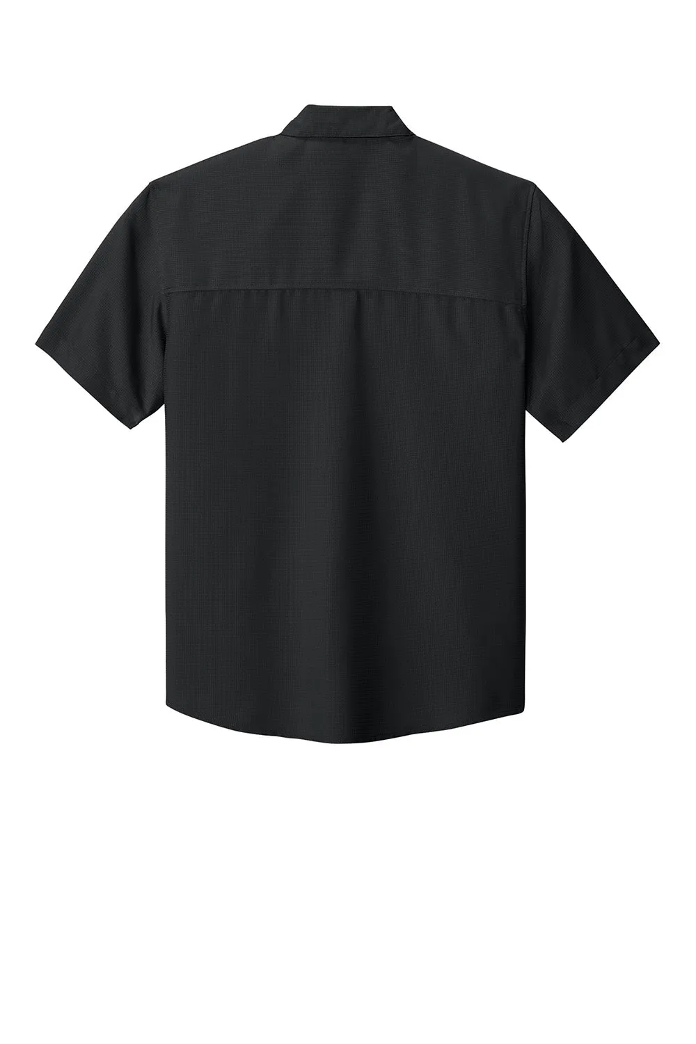 Port Authority Mens UV Dockside Moisture Wicking Short Sleeve Button Down Shirt w/ Pocket - Deep Black