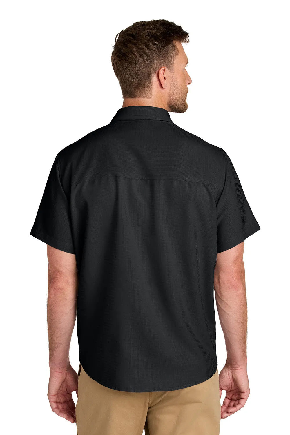 Port Authority Mens UV Dockside Moisture Wicking Short Sleeve Button Down Shirt w/ Pocket - Deep Black