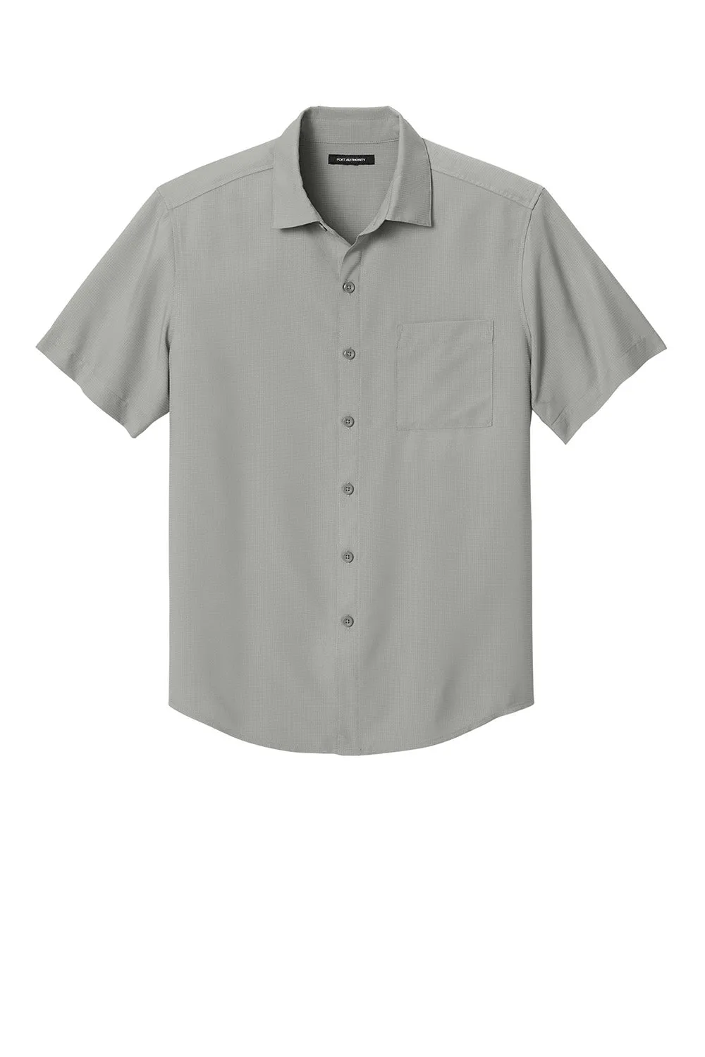 Port Authority Mens UV Dockside Moisture Wicking Short Sleeve Button Down Shirt w/ Pocket - Gusty Grey