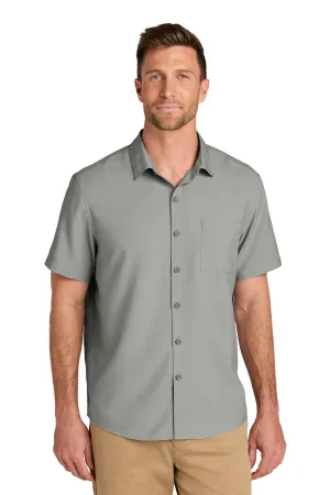 Port Authority Mens UV Dockside Moisture Wicking Short Sleeve Button Down Shirt w/ Pocket - Gusty Grey