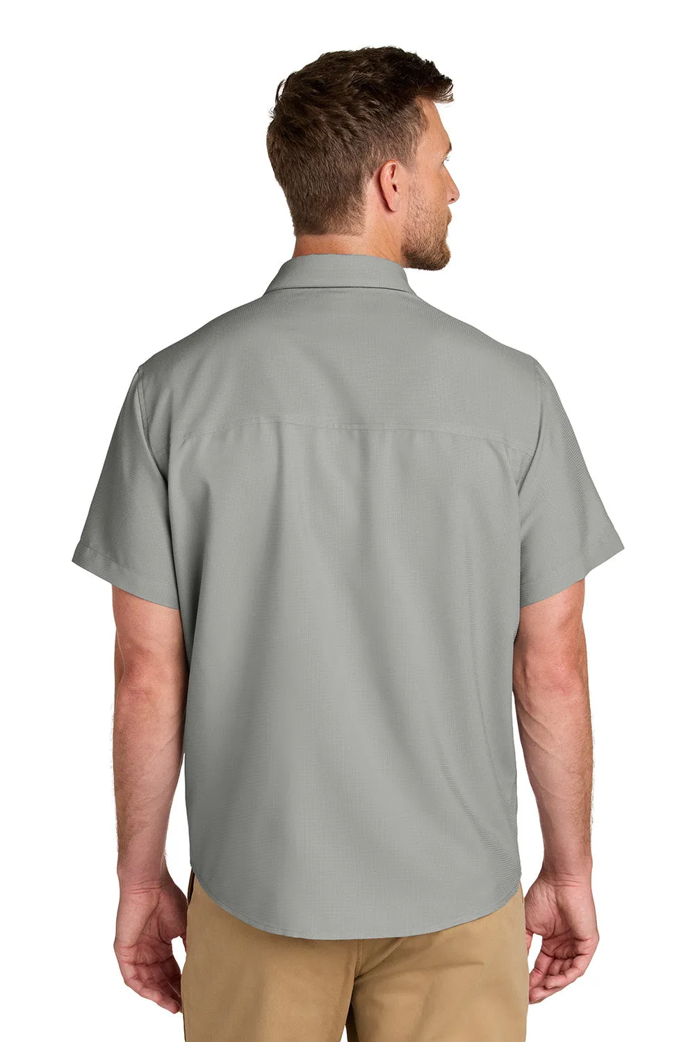Port Authority Mens UV Dockside Moisture Wicking Short Sleeve Button Down Shirt w/ Pocket - Gusty Grey