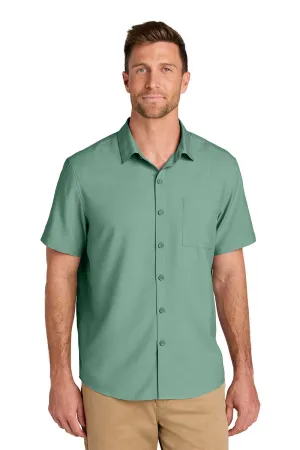 Port Authority Mens UV Dockside Moisture Wicking Short Sleeve Button Down Shirt w/ Pocket - Sage Green