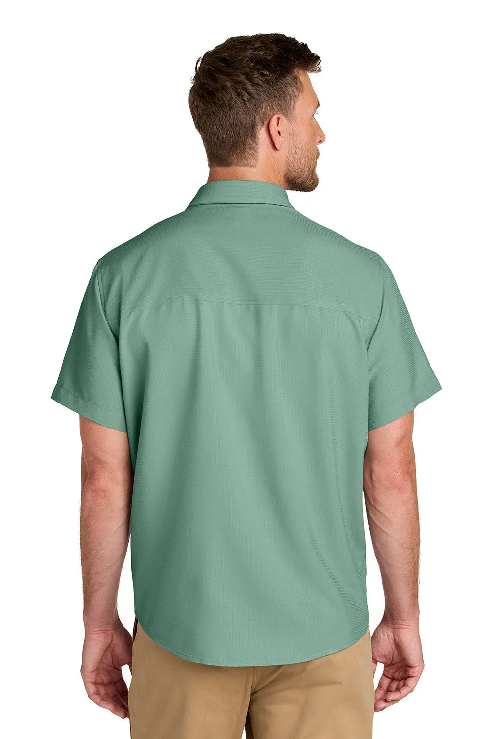 Port Authority Mens UV Dockside Moisture Wicking Short Sleeve Button Down Shirt w/ Pocket - Sage Green