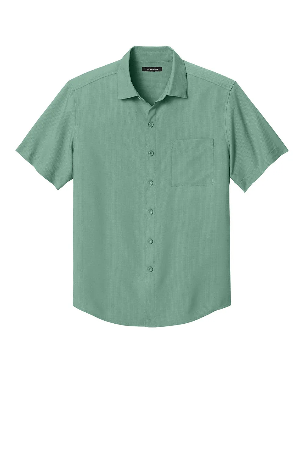 Port Authority Mens UV Dockside Moisture Wicking Short Sleeve Button Down Shirt w/ Pocket - Sage Green