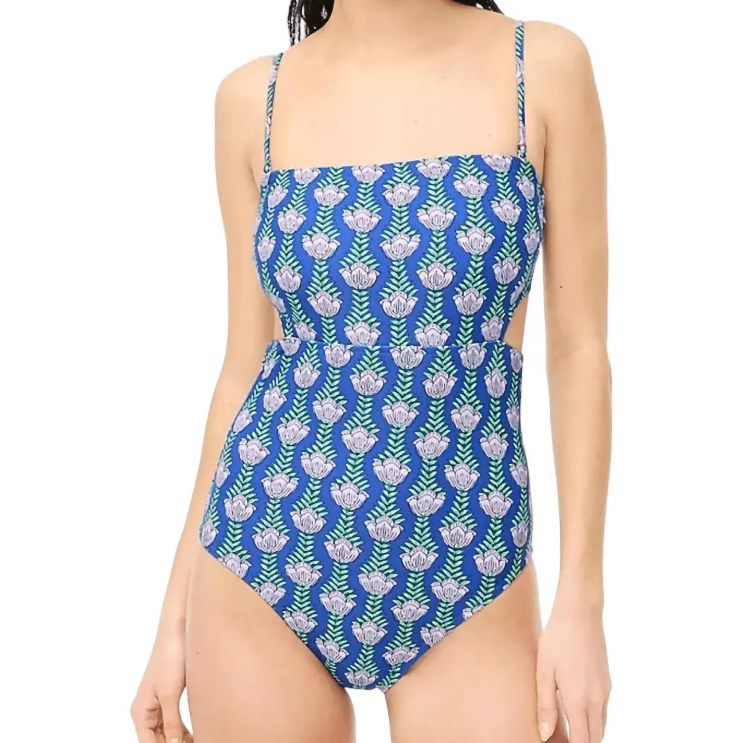 Printed Cutout One-Piece Swimsuit In Blue Multi