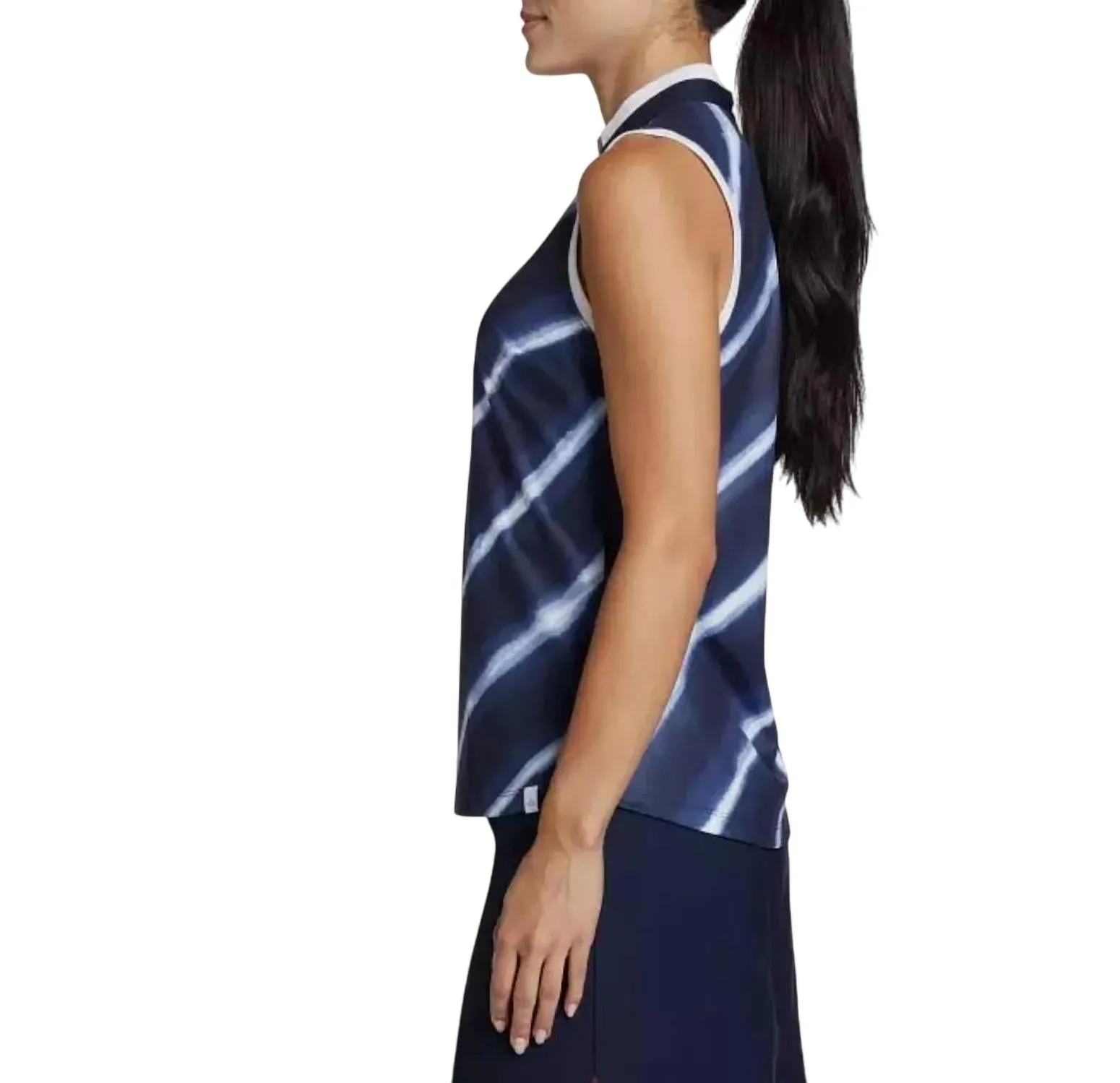 Printed Stripe Sleeveless Polo In Shibori Stripes Navy