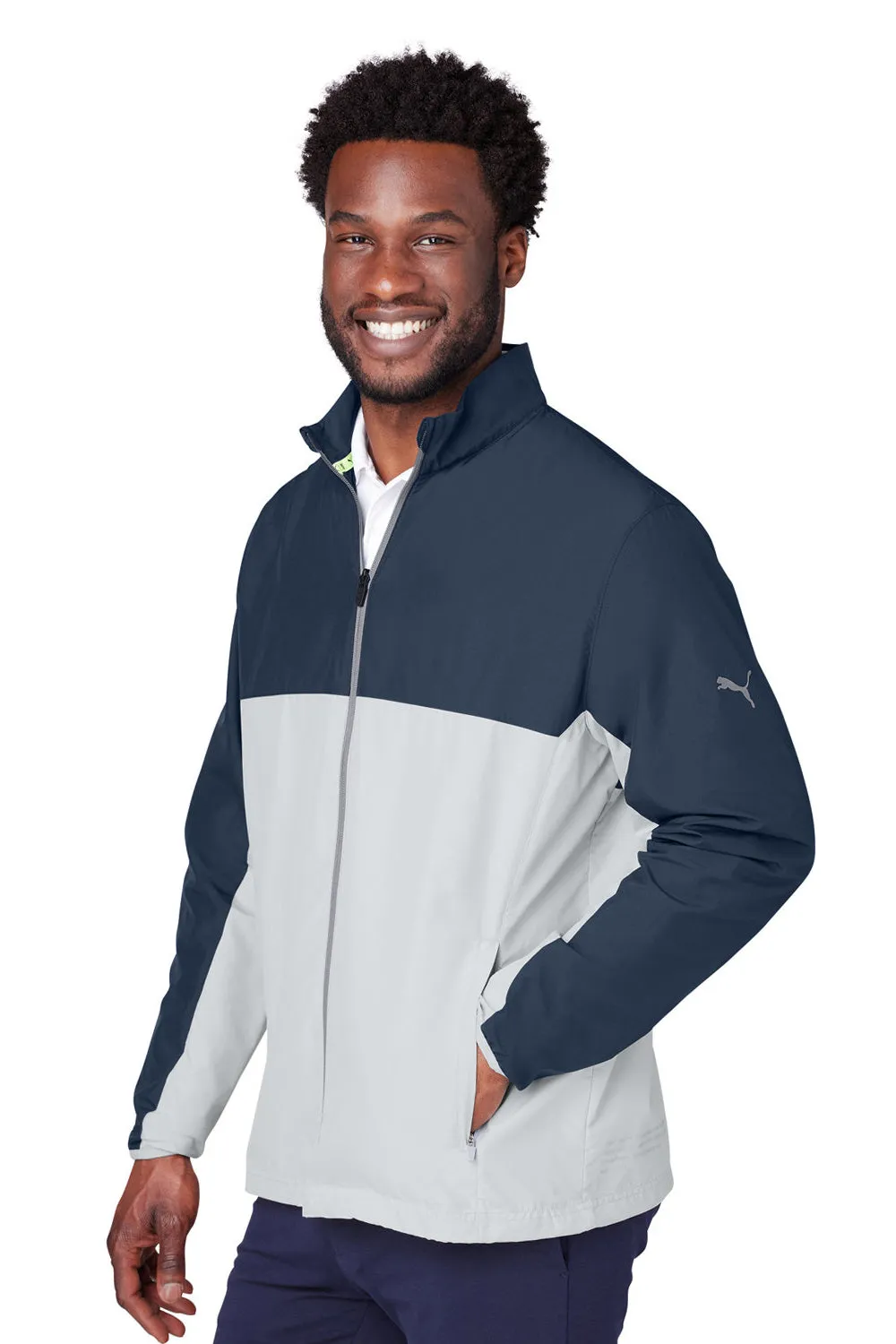 Puma Mens 1st Mile Moisture Wicking Full Zip Wind Jacket - Navy Blue/High Rise Grey