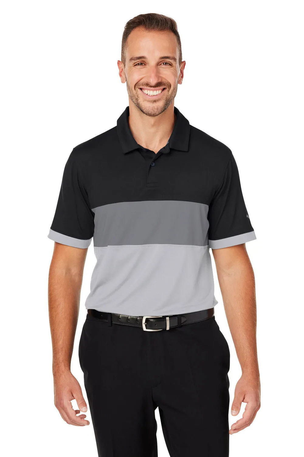 Puma Mens Cloudspun Highway Moisture Wicking Short Sleeve Polo Shirt - Black/Grey