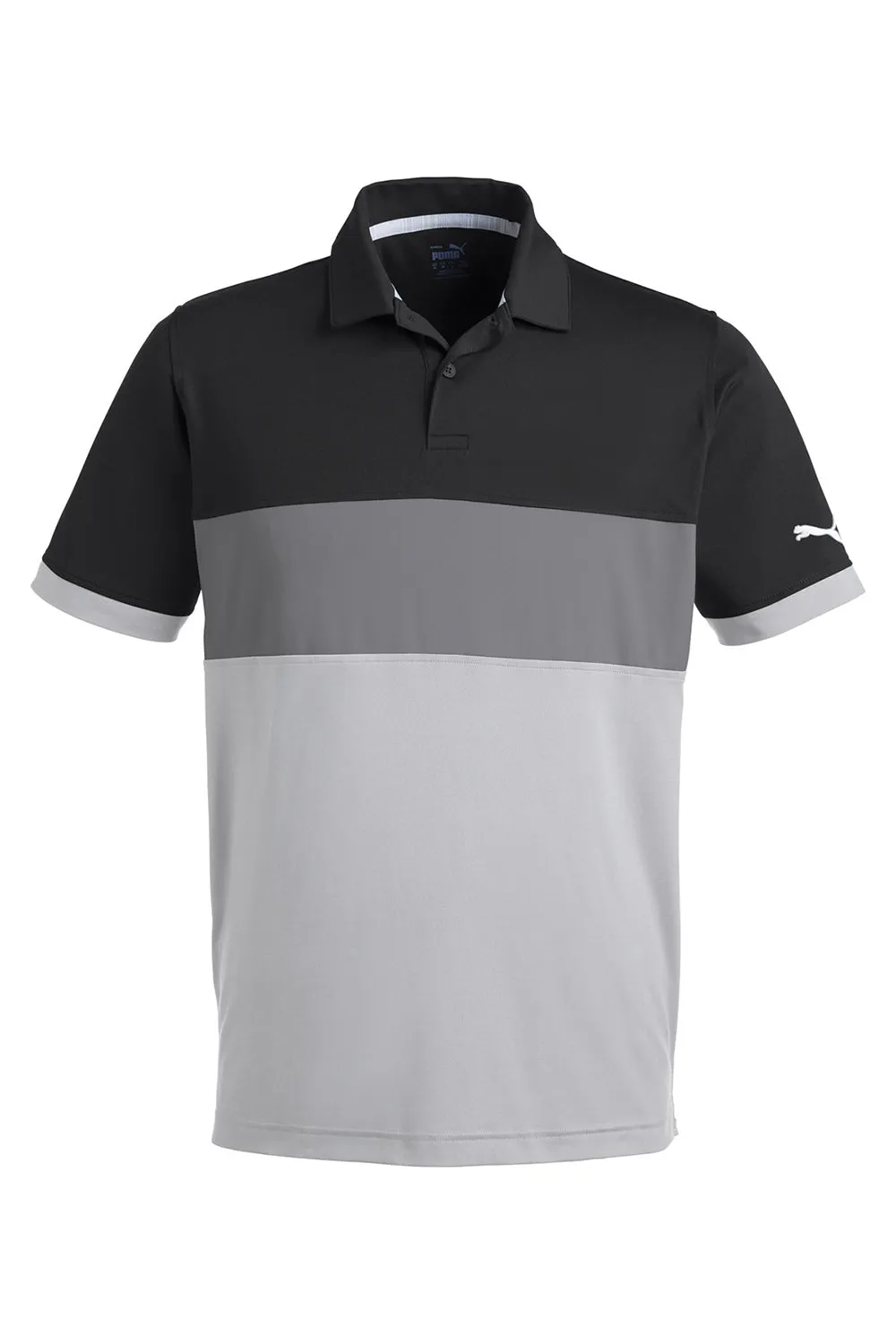 Puma Mens Cloudspun Highway Moisture Wicking Short Sleeve Polo Shirt - Black/Grey