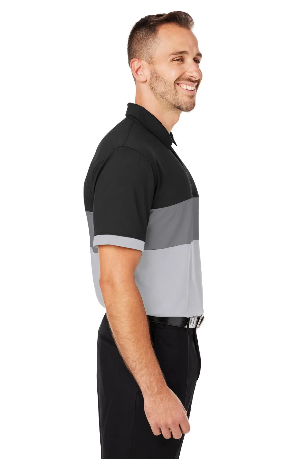 Puma Mens Cloudspun Highway Moisture Wicking Short Sleeve Polo Shirt - Black/Grey