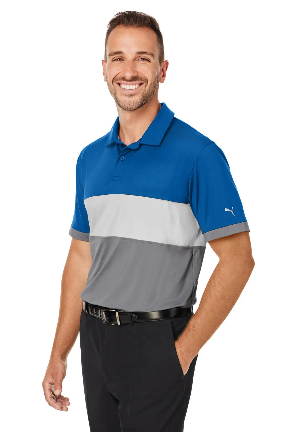 Puma Mens Cloudspun Highway Moisture Wicking Short Sleeve Polo Shirt - Bright Cobalt Blue