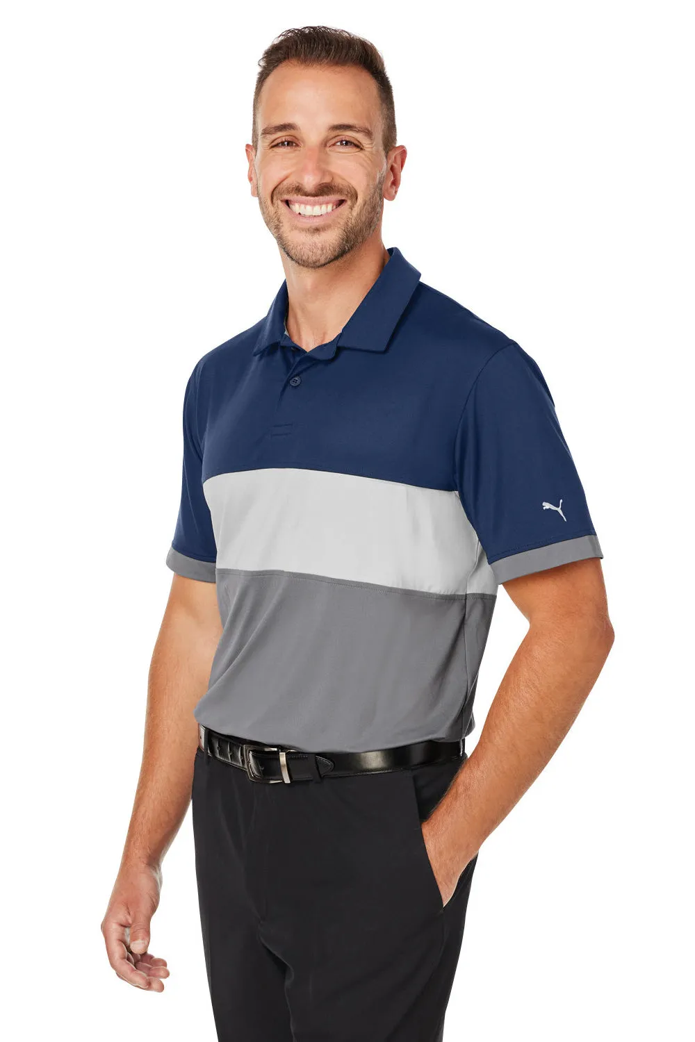 Puma Mens Cloudspun Highway Moisture Wicking Short Sleeve Polo Shirt - Navy Blue Blazer