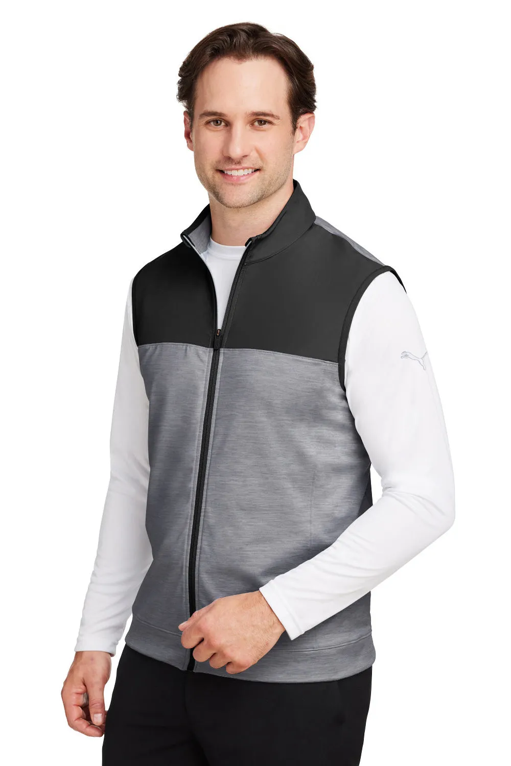 Puma Mens Cloudspun Moisture Wicking Colorblock Full Zip Vest - Black/Quiet Shade Grey