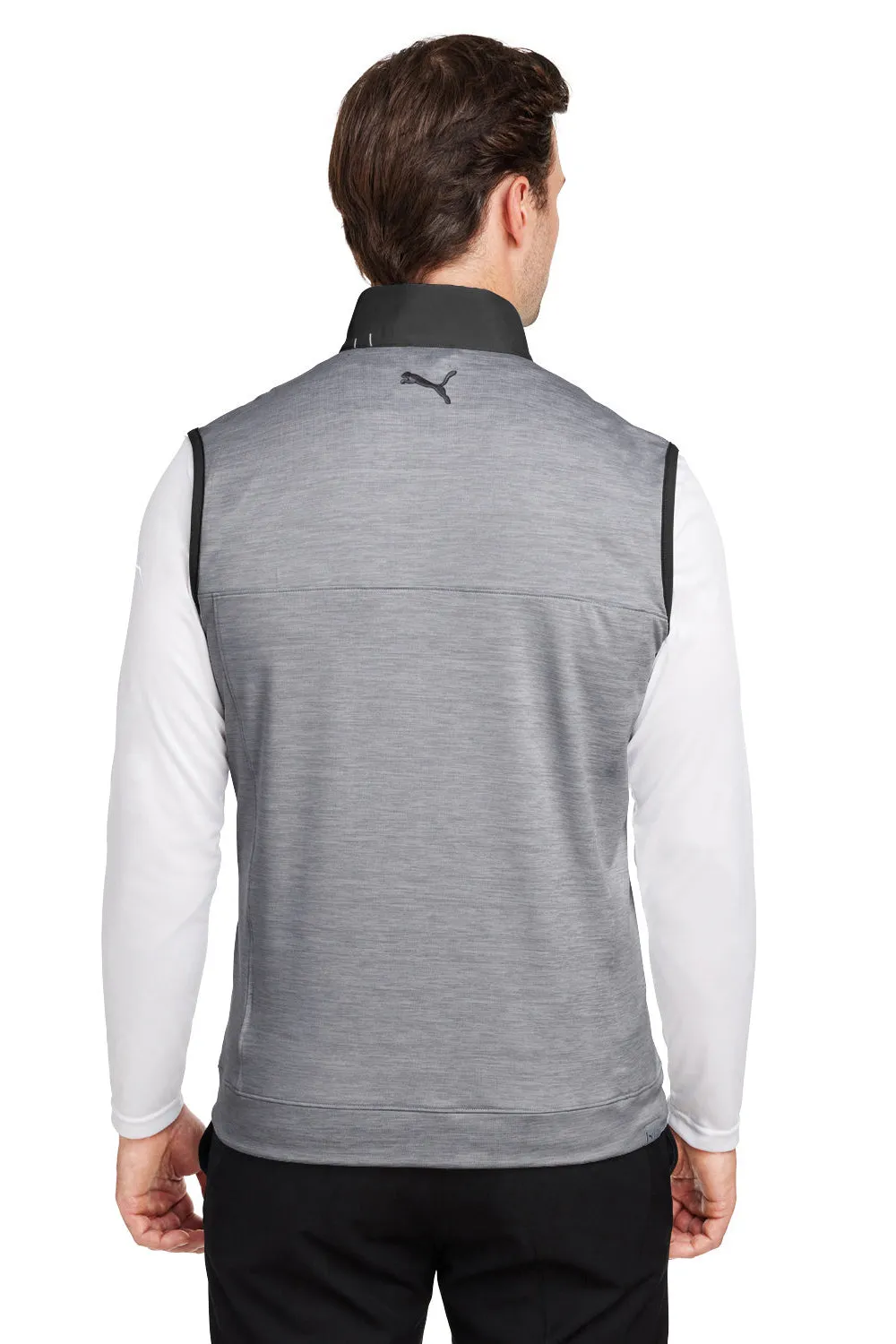 Puma Mens Cloudspun Moisture Wicking Colorblock Full Zip Vest - Black/Quiet Shade Grey