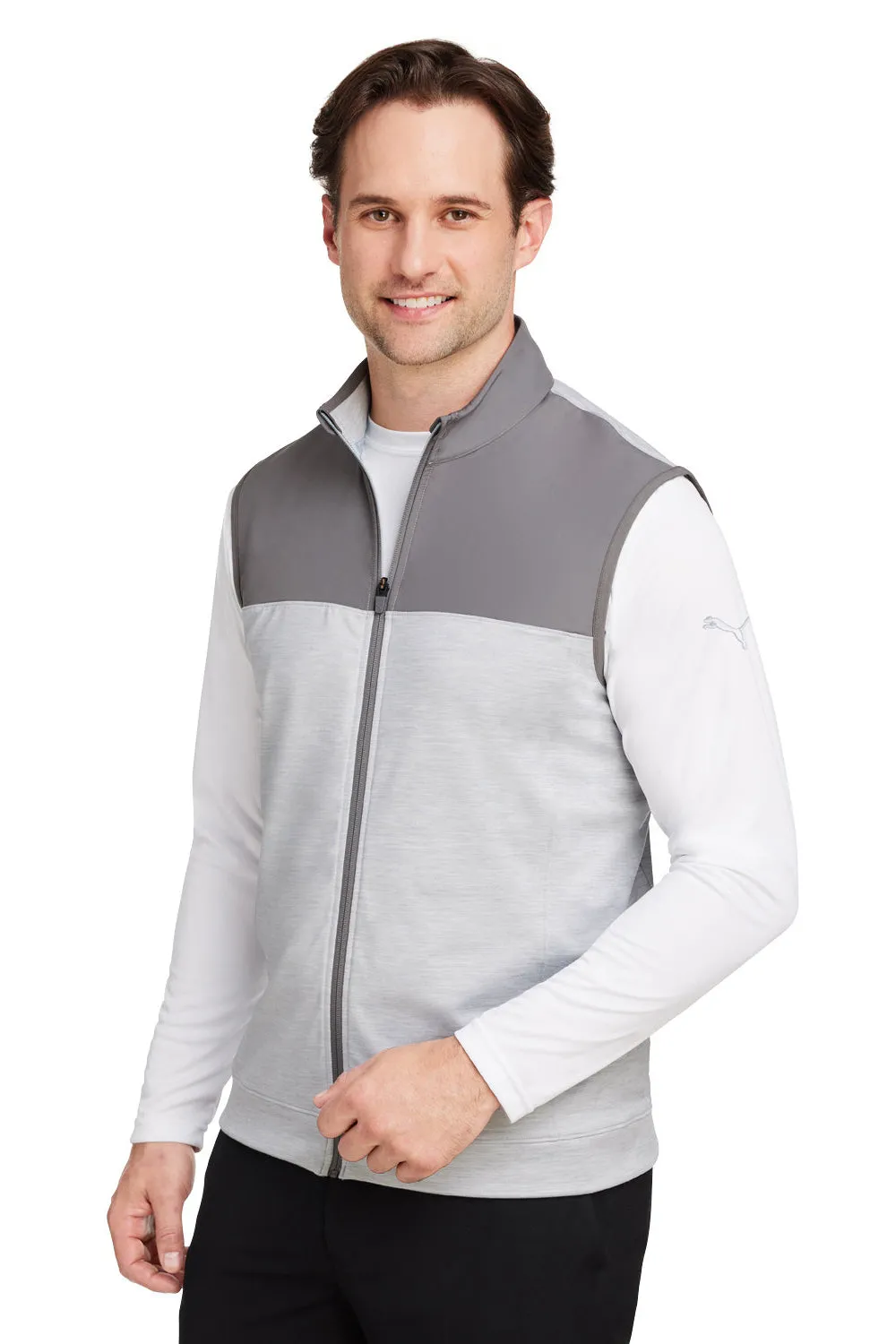 Puma Mens Cloudspun Moisture Wicking Colorblock Full Zip Vest - Quiet Shade Grey/Heather High Rise Grey