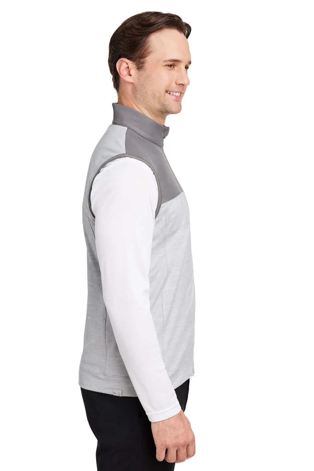 Puma Mens Cloudspun Moisture Wicking Colorblock Full Zip Vest - Quiet Shade Grey/Heather High Rise Grey