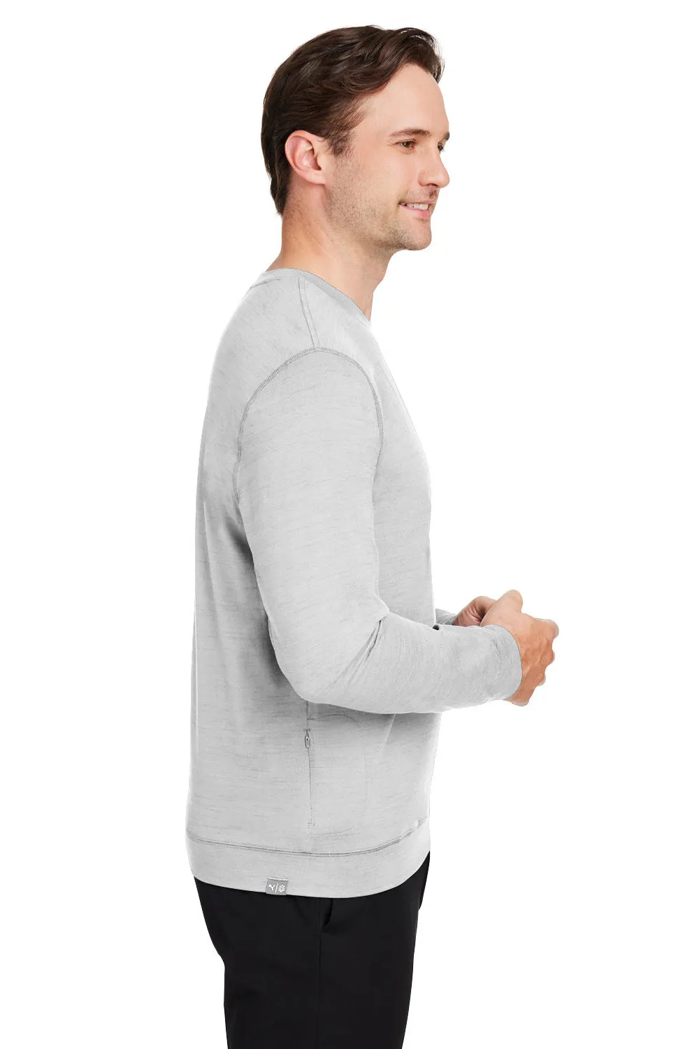 Puma Mens Cloudspun Moisture Wicking Crewneck Sweatshirt - Heather High Rise Grey