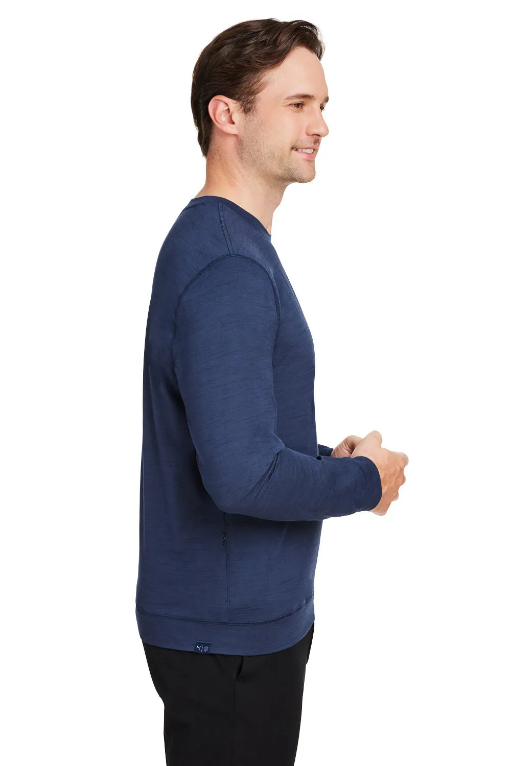 Puma Mens Cloudspun Moisture Wicking Crewneck Sweatshirt - Heather Navy Blue