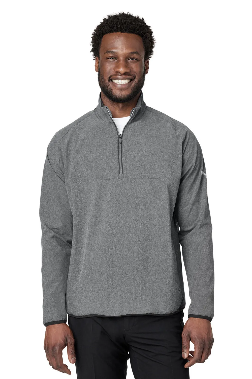 Puma Mens Coastal Woven Moisture Wicking 1/4 Zip Sweatshirt w/ Pockets - Heather Black