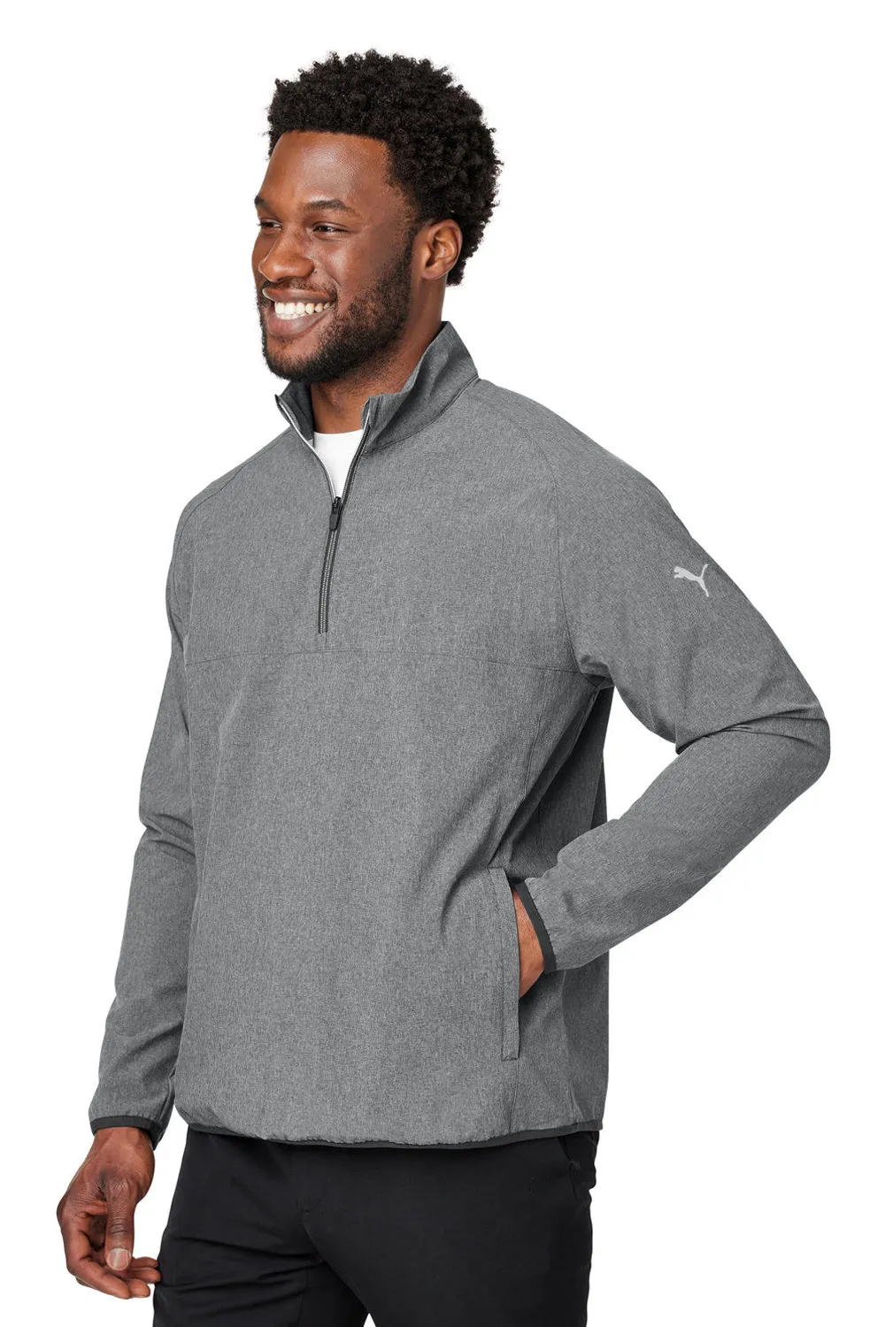 Puma Mens Coastal Woven Moisture Wicking 1/4 Zip Sweatshirt w/ Pockets - Heather Black