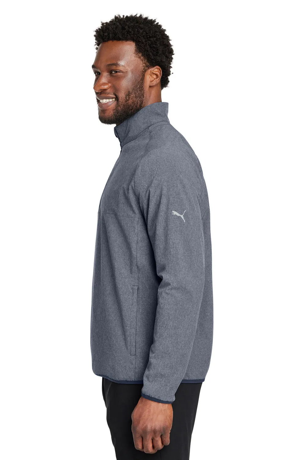 Puma Mens Coastal Woven Moisture Wicking 1/4 Zip Sweatshirt w/ Pockets - Heather Navy Blue