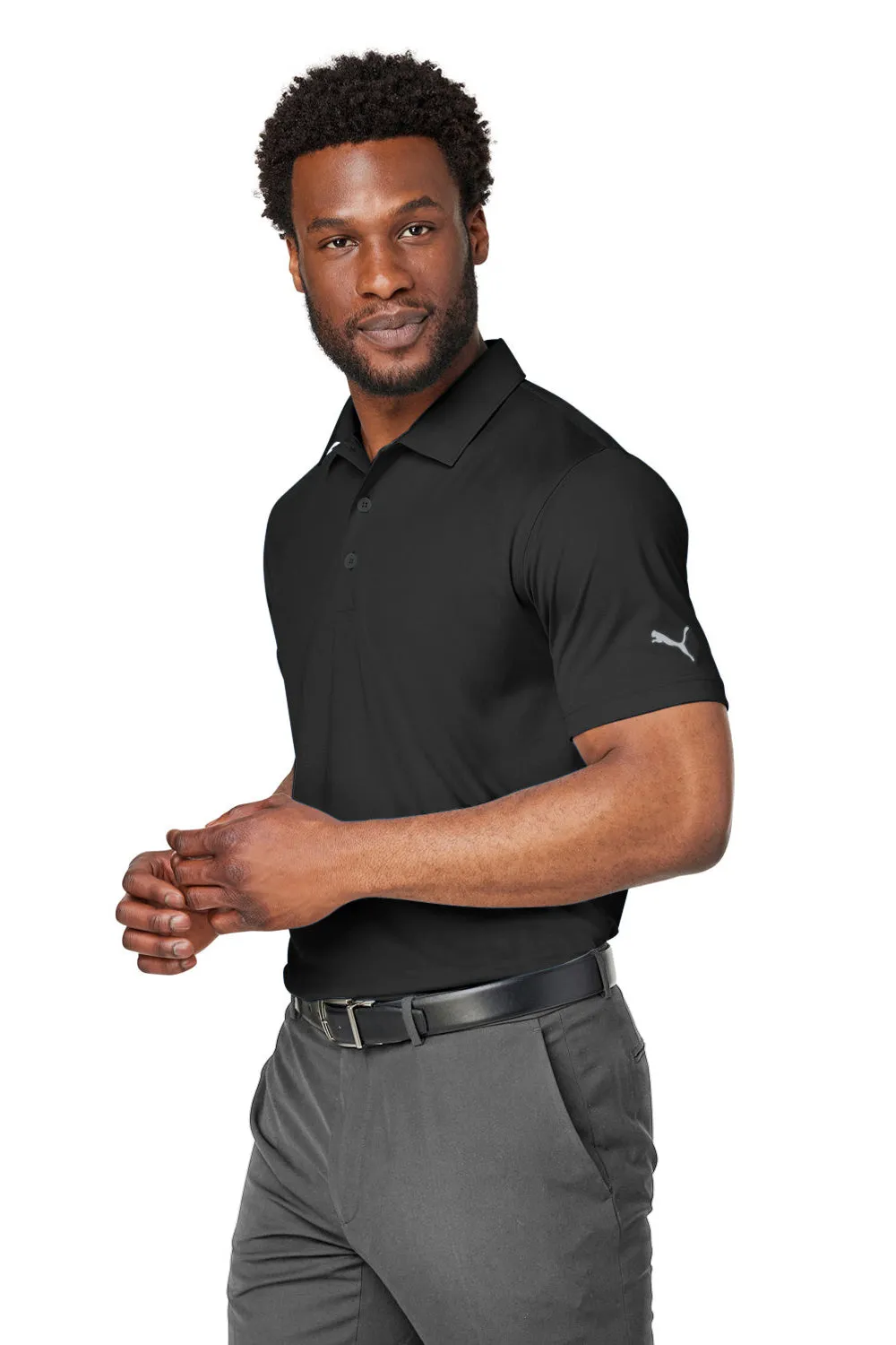 Puma Mens Gamer Moisture Wicking Short Sleeve Polo Shirt - Black - Closeout