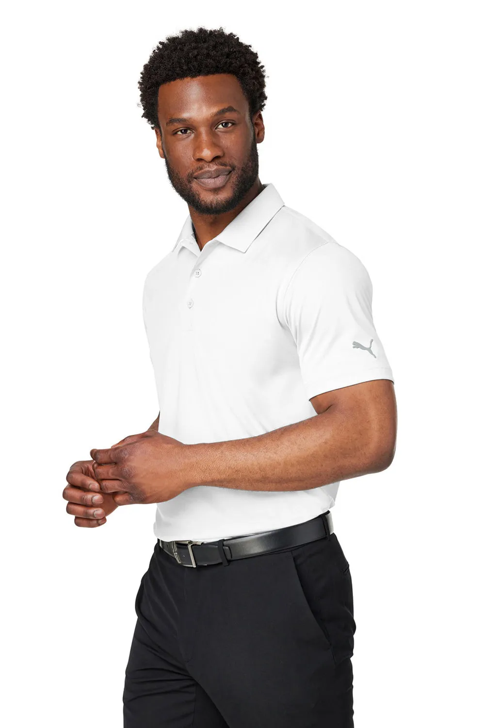 Puma Mens Gamer Moisture Wicking Short Sleeve Polo Shirt - Bright White - Closeout