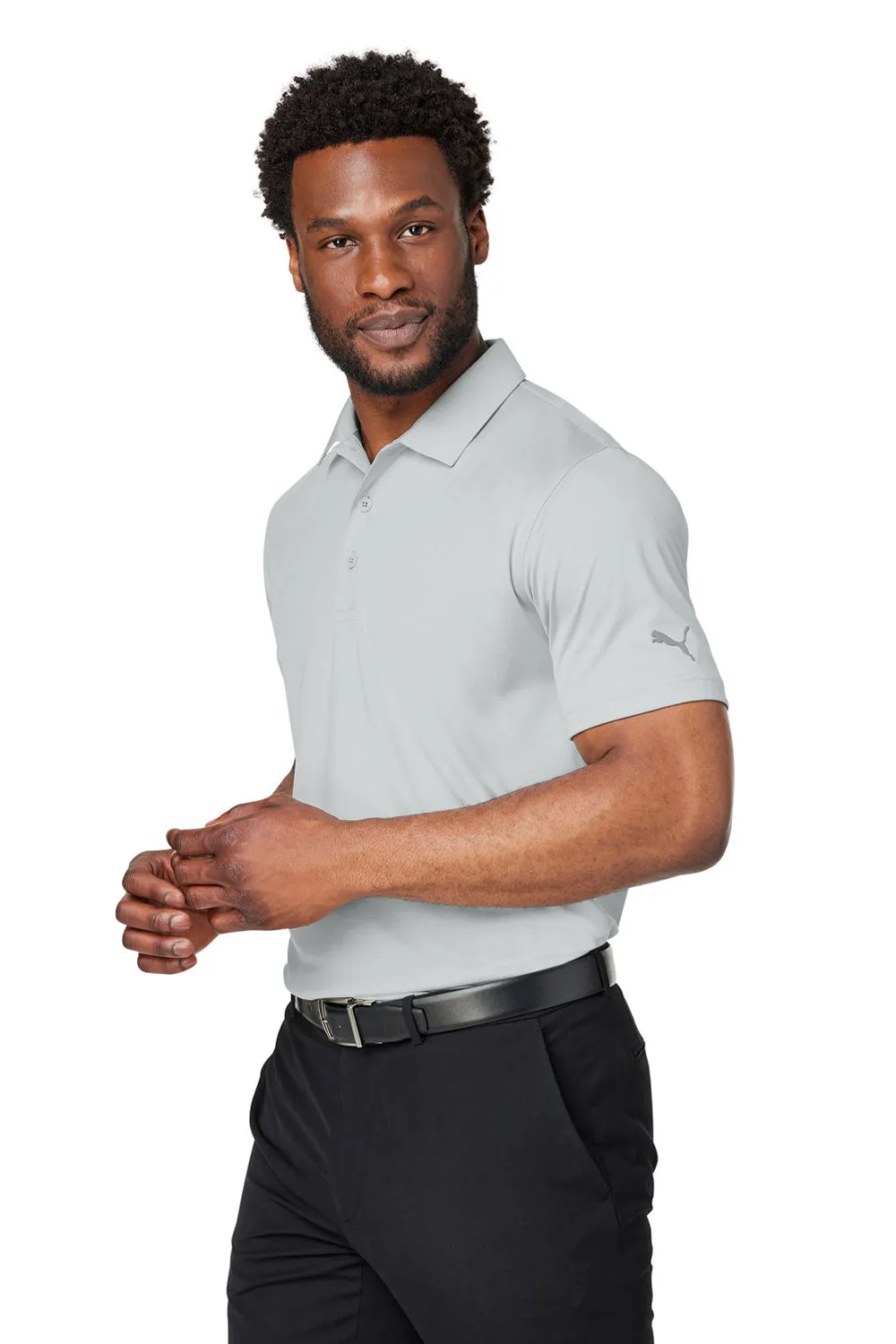 Puma Mens Gamer Moisture Wicking Short Sleeve Polo Shirt - High Rise Grey - Closeout