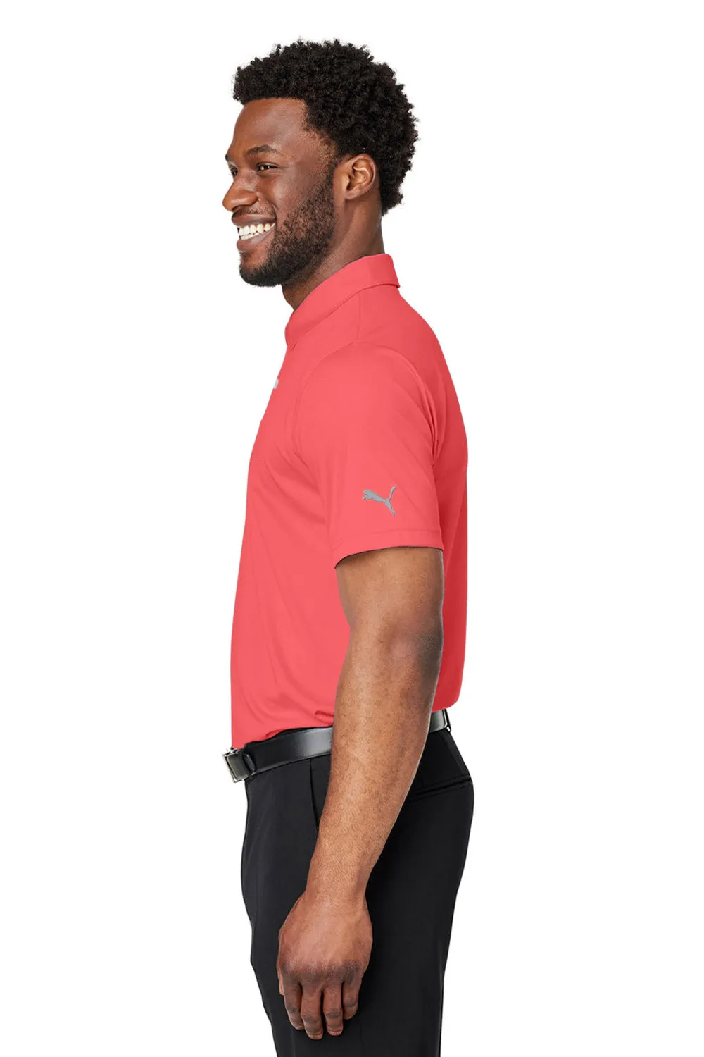 Puma Mens Gamer Moisture Wicking Short Sleeve Polo Shirt - Hot Coral - Closeout