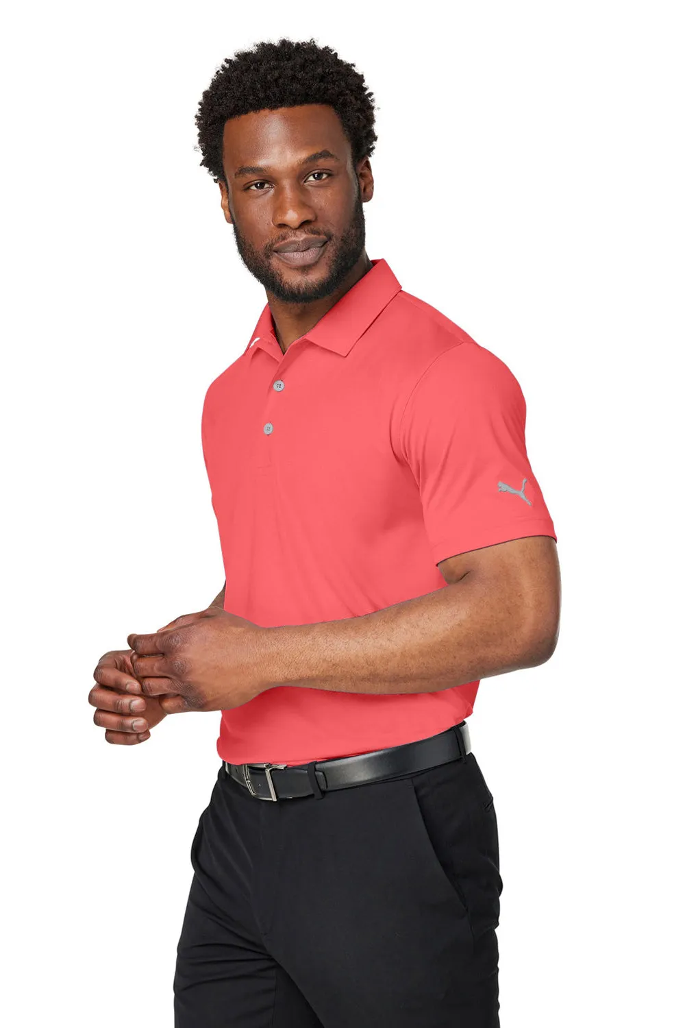 Puma Mens Gamer Moisture Wicking Short Sleeve Polo Shirt - Hot Coral - Closeout