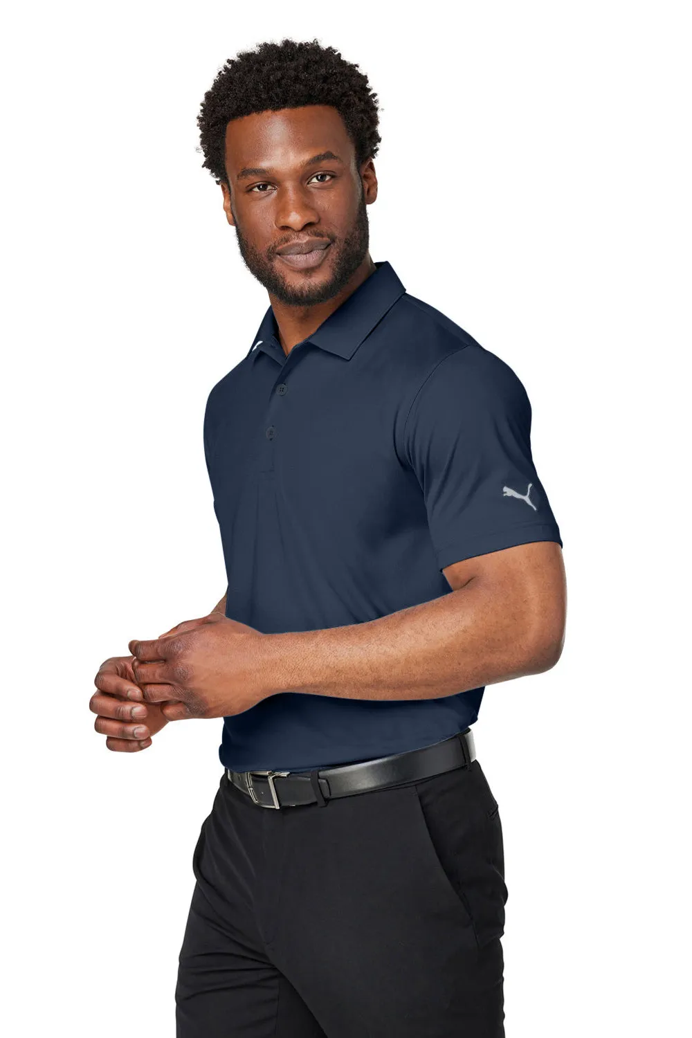 Puma Mens Gamer Moisture Wicking Short Sleeve Polo Shirt - Navy Blue - Closeout