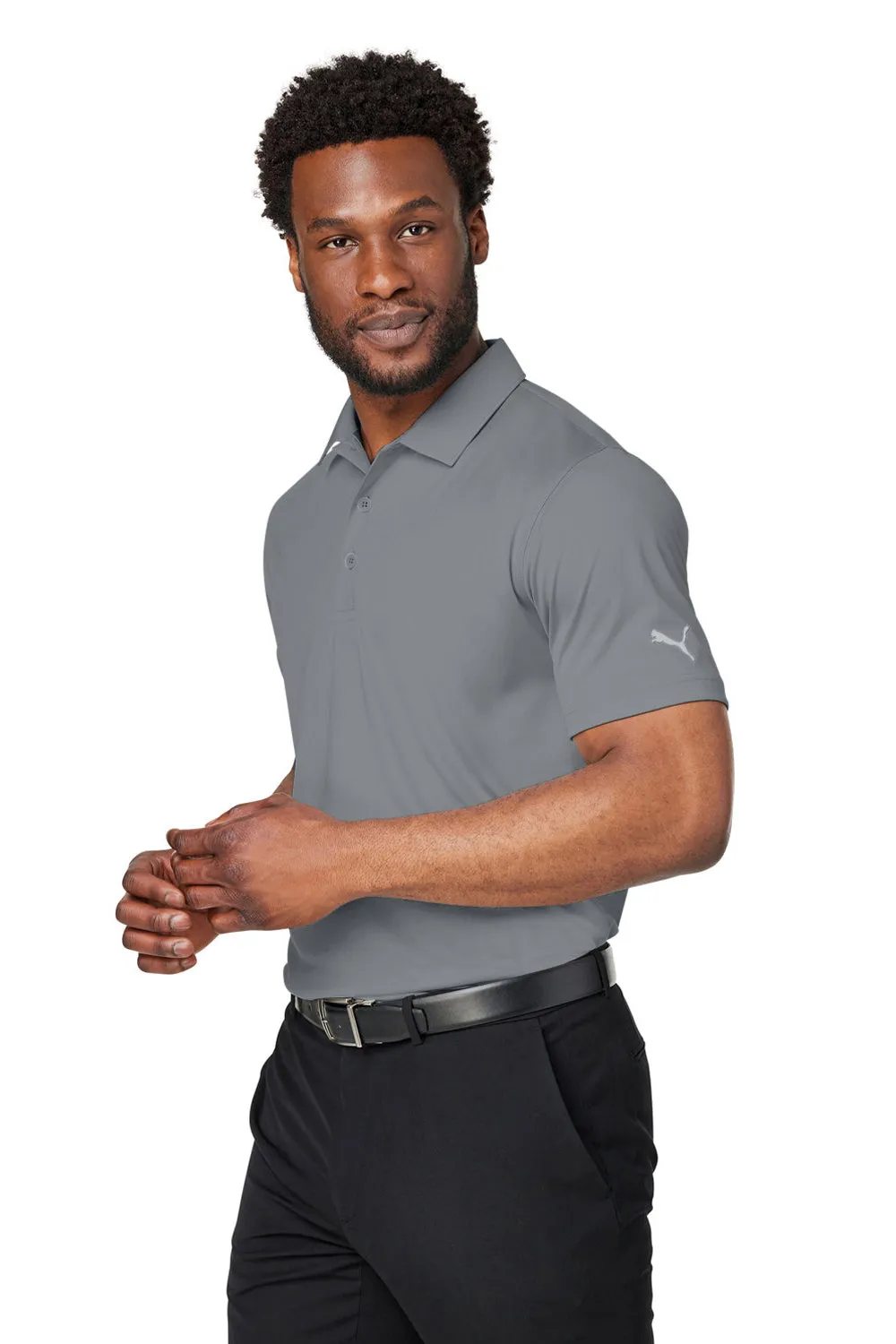 Puma Mens Gamer Moisture Wicking Short Sleeve Polo Shirt - Quiet Shade Grey - Closeout