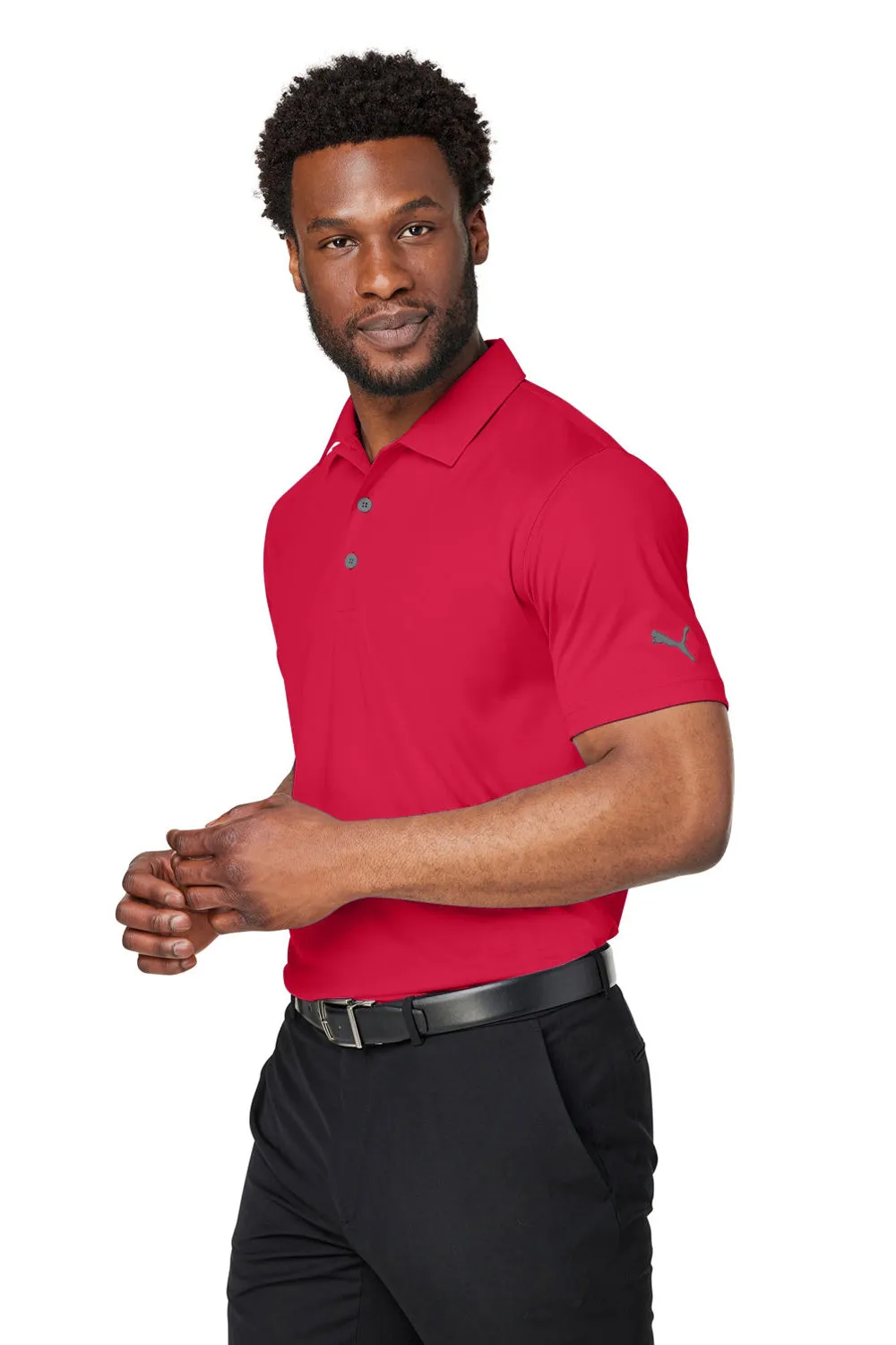 Puma Mens Gamer Moisture Wicking Short Sleeve Polo Shirt - Ski Patrol Red - Closeout