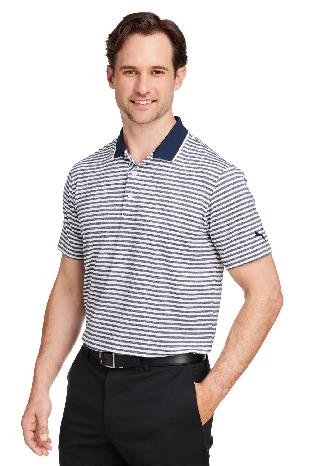 Puma Mens Mattr Feeder Moisture Wicking Short Sleeve Polo Shirt - Navy Blue