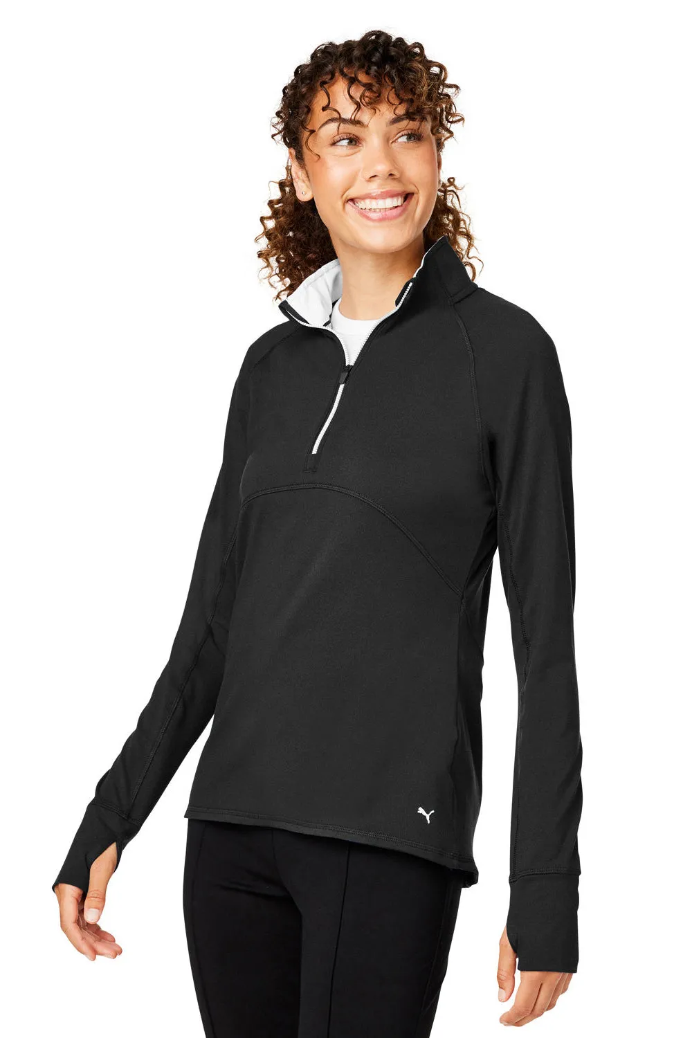 Puma Womens Gamer Moisture Wicking 1/4 Zip Sweatshirt w/ Pockets - Black - Closeout