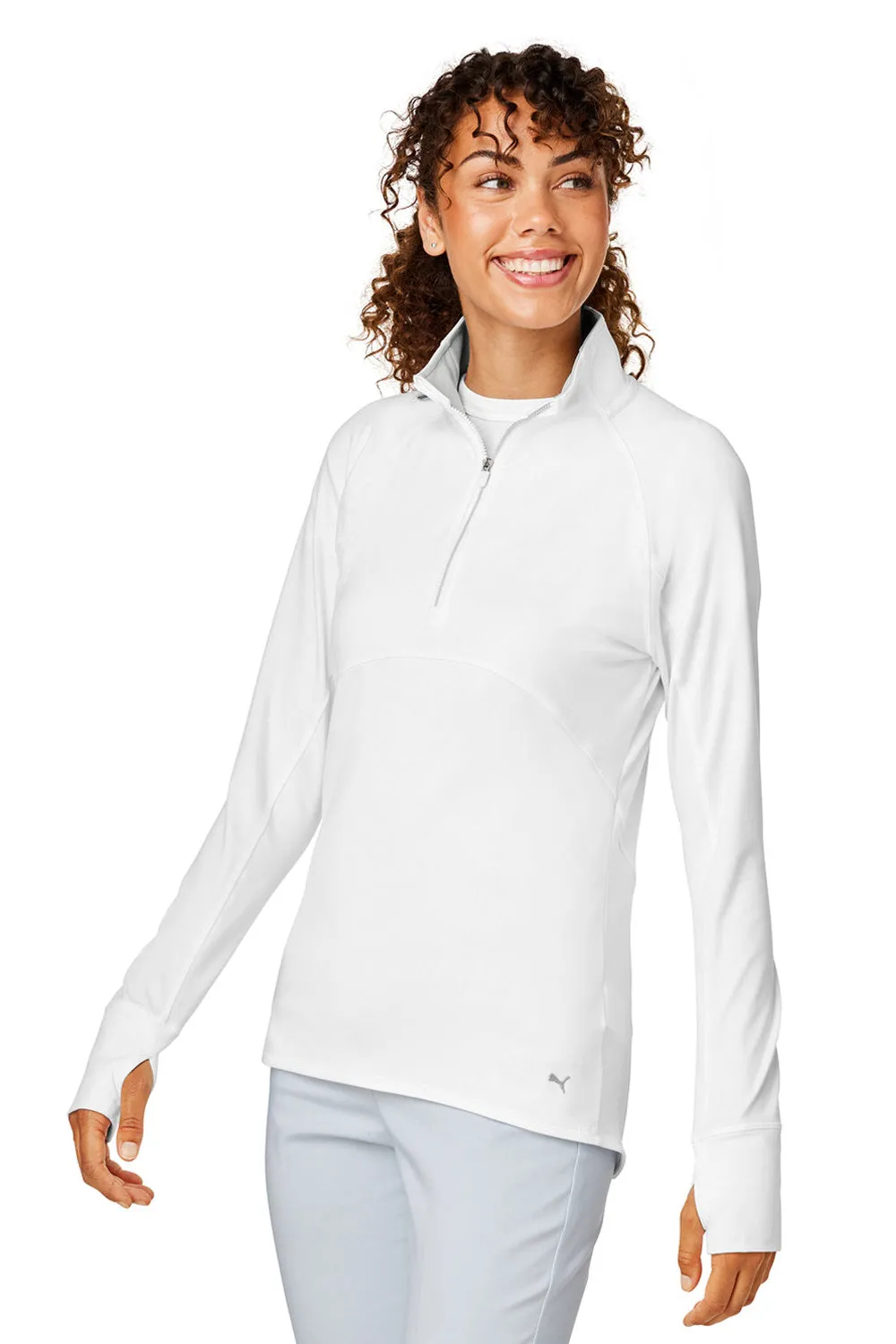 Puma Womens Gamer Moisture Wicking 1/4 Zip Sweatshirt w/ Pockets - Bright White - Closeout