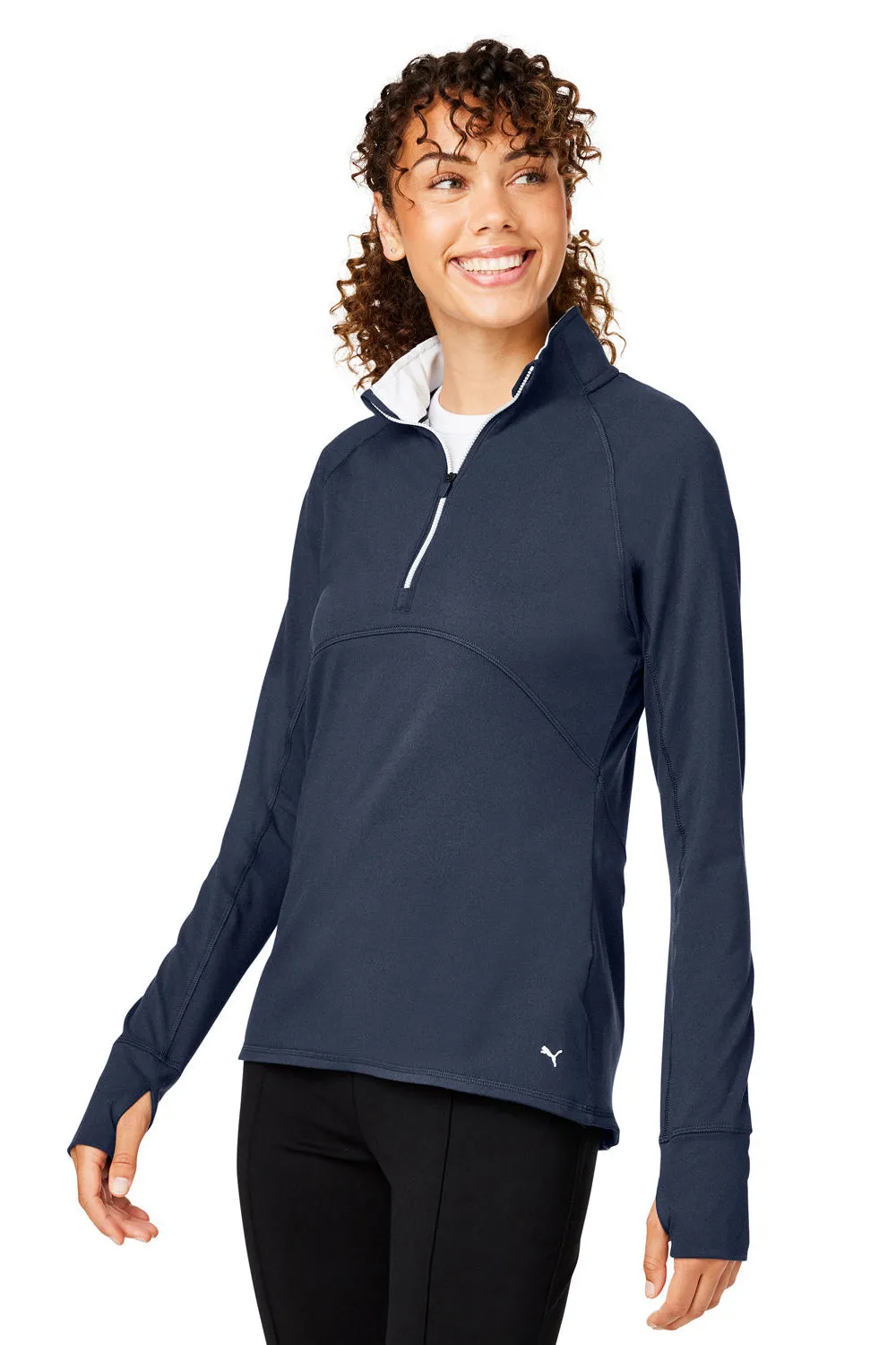 Puma Womens Gamer Moisture Wicking 1/4 Zip Sweatshirt w/ Pockets - Navy Blue - Closeout