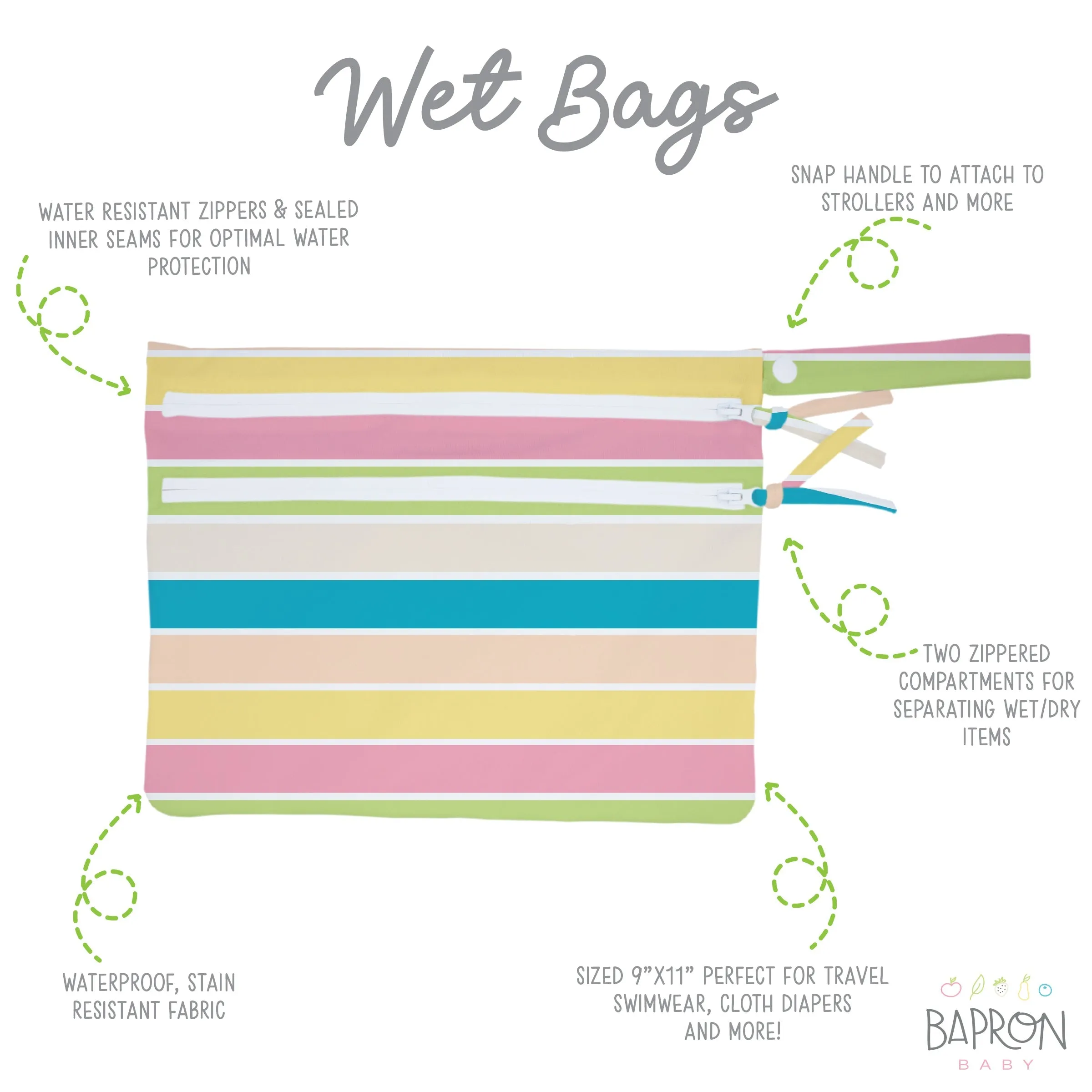 Rainbow Stripes - Waterproof Wet Bag (for Mealtime, On-the-go, And More!) Babykids_Bapron-Baby
