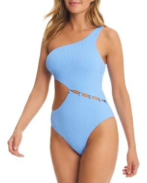 Red Carter Diagonal Rib One Shoulder Swimsuit