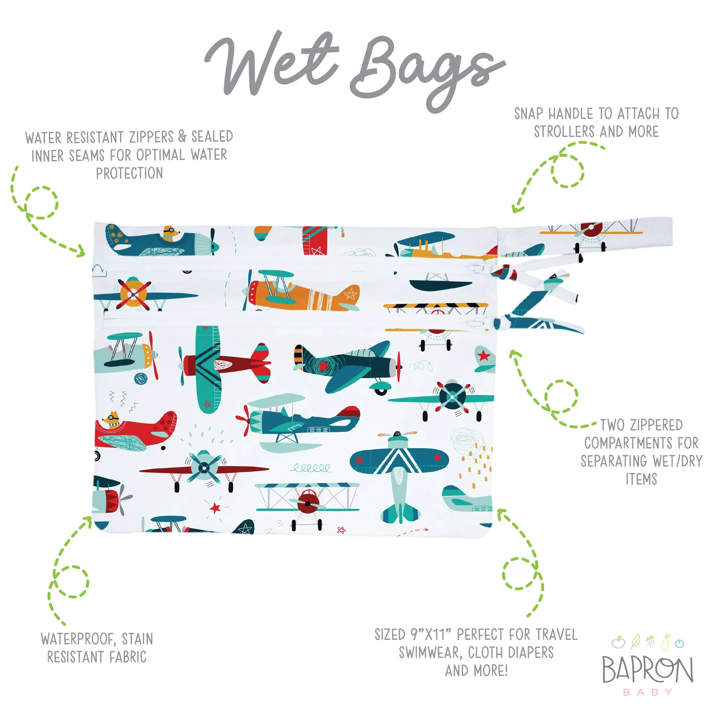 Retro Airplanes - Waterproof Wet Bag (for Mealtime, On-the-go, And More!) Babykids_Bapron-Baby