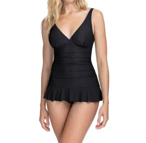 Ribbons D-Cup Textured Wide Strap One Piece Swimsuit In Black