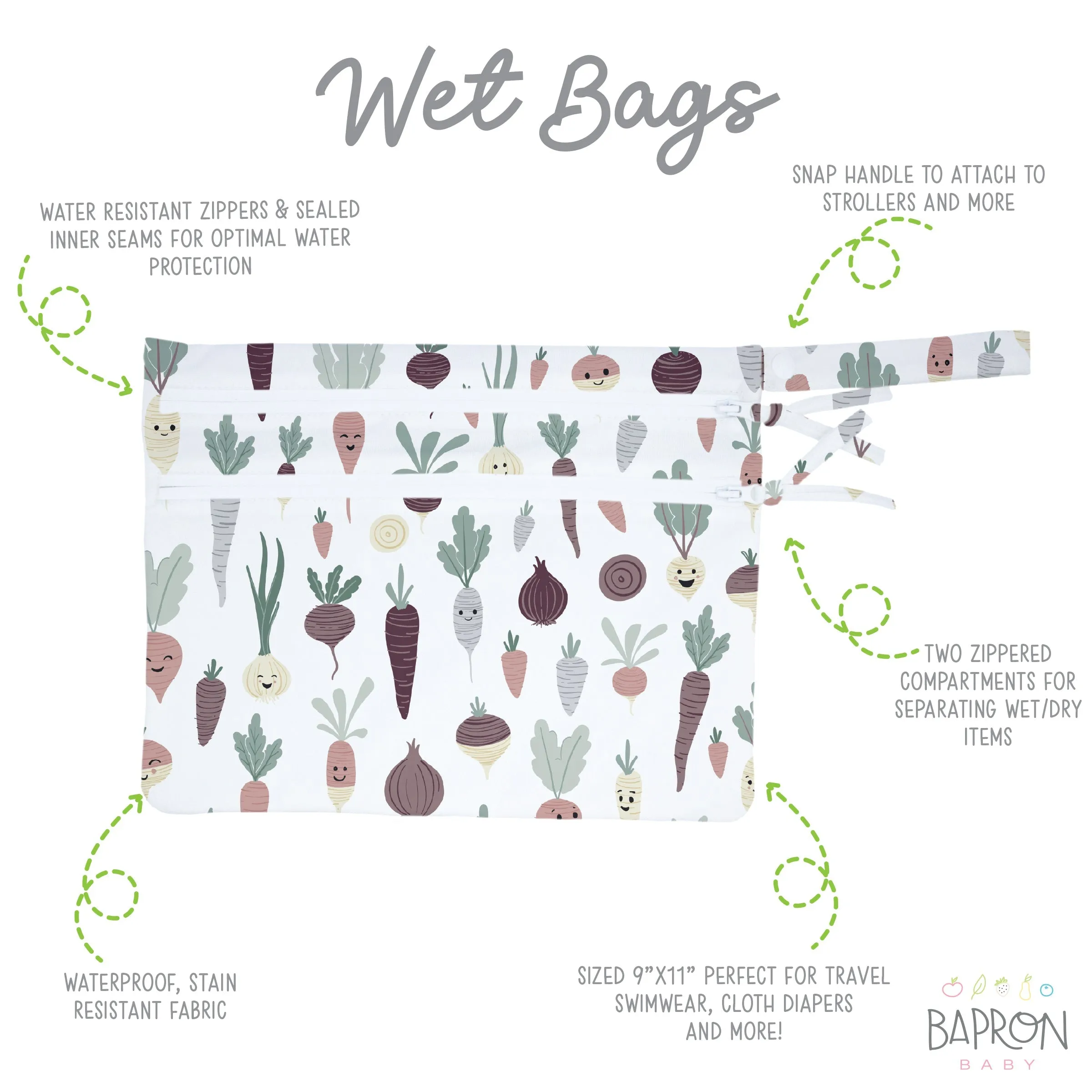Root Veggies - Waterproof Wet Bag (for Mealtime, On-the-go, And More!) Babykids_Bapron-Baby