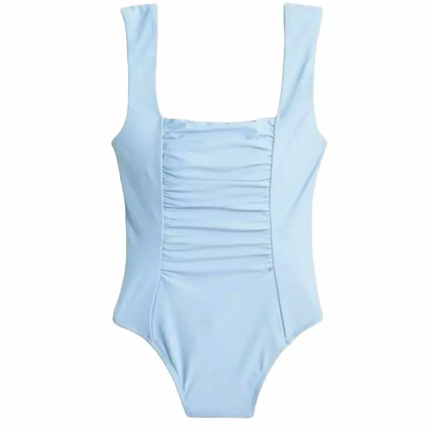 Ruched Square Neck One Piece Swimsuit In Blue