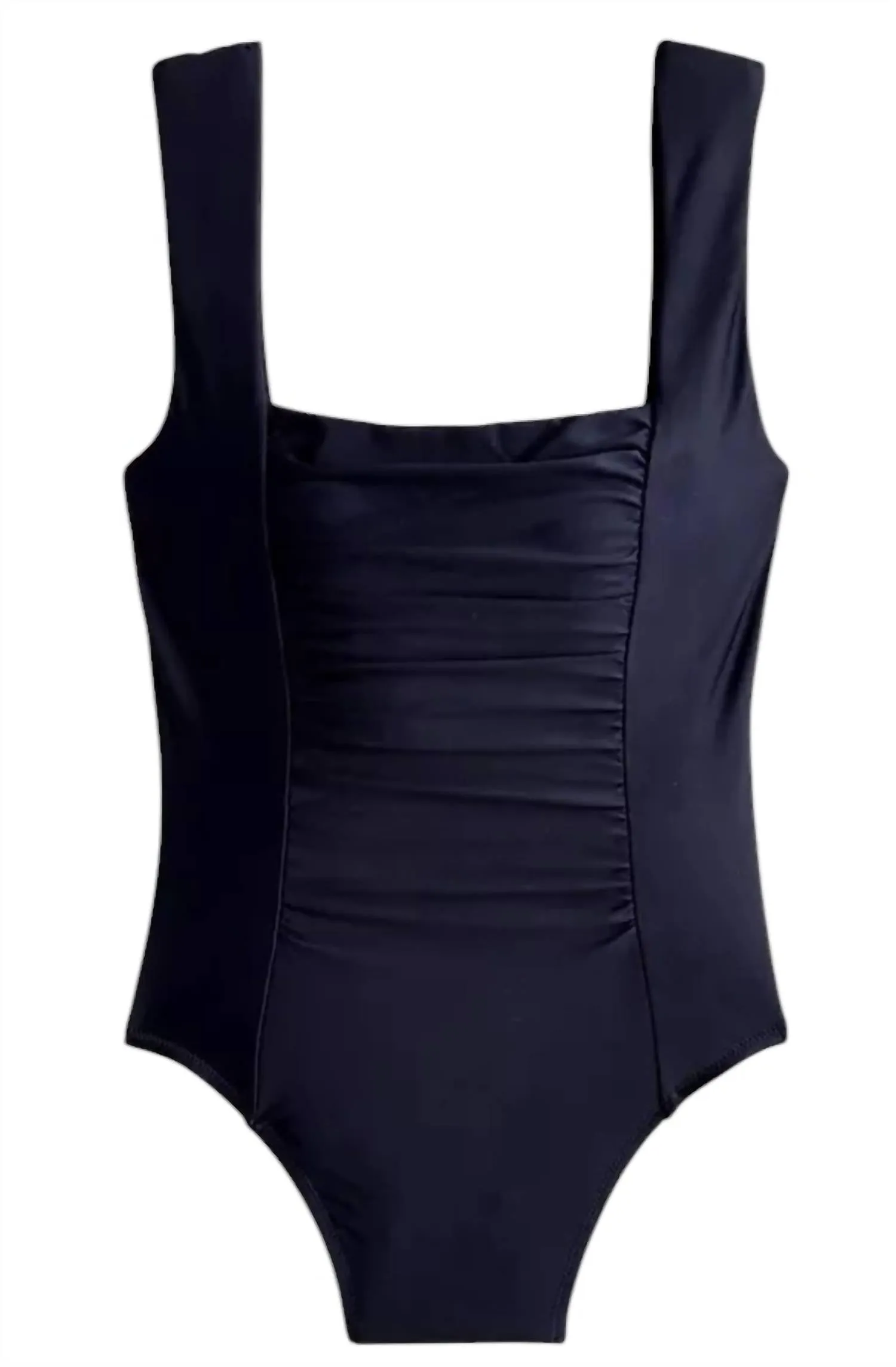 Ruched Squareneck One Piece Swimsuit In Navy