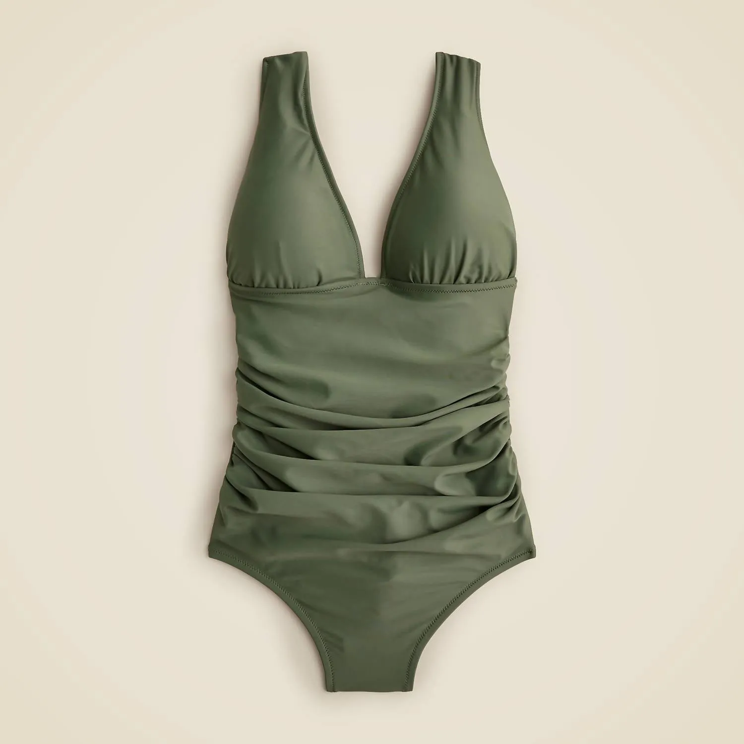 Ruched V-Neck One-Piece In Green