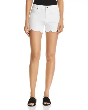 Scalloped Hem Denim Shorts In White