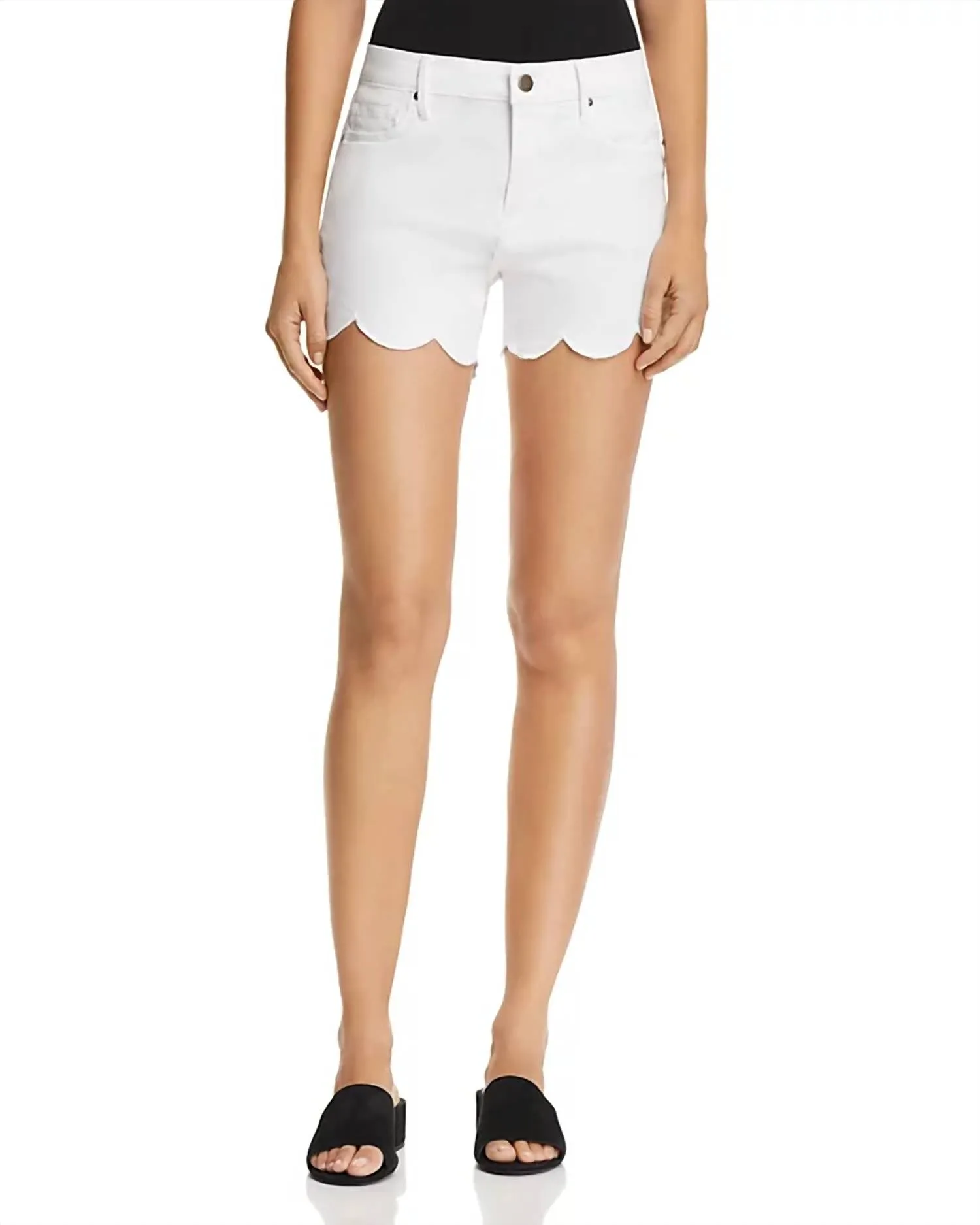 Scalloped Hem Denim Shorts In White